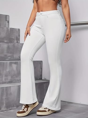ADBUCKS Women's Wide Leg Fit High Rise Jeans II Bootcut Jeans II (in, Numeric, 26, White)