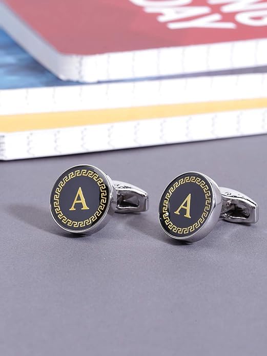 MIAMI Cufflinks for Men Boys Cuff links Formal Stainless Steel Cufflink For Men Alphabet Letters A Birthday Gift Anniversary Husband Cuff Links Cufflinks Set Mens Boys Man Boy Valentine Gifts -M07
