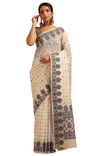 Soch Womens Cream Kota Floral Emrboidered Saree