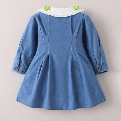 Hopscotch Girls Blue Full Sleeves Floral Applique Denim Casual Dress for Age (4-5 Years)