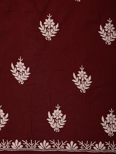 Ada Hand Embroidered Lucknowi Chikankari Unstitched Cotton Dress Material Suit Piece with Dupatta for Women 01A780646 Maroon