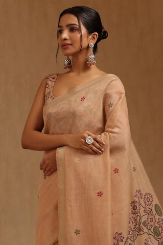 Soch Womens Beige Chanderi Woven Design Saree