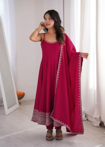 Leeli Peeri Designer Women's Chanderi Silk Embroidery Work Anarkali Kurta Set With Dupatta.