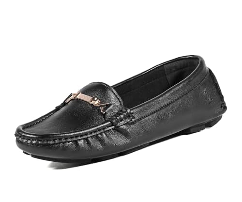 LOUIS STITCH Women’s Black Premium Slip-On Loafers with Buckle | Elegant Solid Slip-On Comfort Shoes for Casual and Formal Wear | Slip-On Loafer Shoes for Women | LSLD-BLR-HS04-JB | UK-5