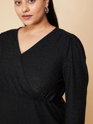 Max Plus Size Women Shimmer Wrap Dress (PE3103BPBLACK)_5XL