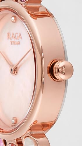 Titan Raga Moonlight Quartz Analog Mother of Pearl Dial Rose Gold Metal Strap Watch for Women - NT95032WM02