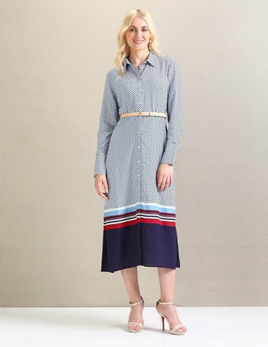 U.S. POLO ASSN. women's Viscose Shirt Midi Casual Dress (UWSS24DRS126_Blue