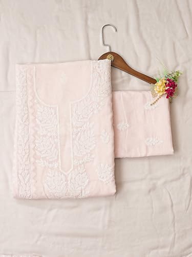 Ada Hand Embroidered Lucknowi Chikankari Unstitched Cotton Dress Material Suit Piece with Dupatta for Women 01A871566 Pink