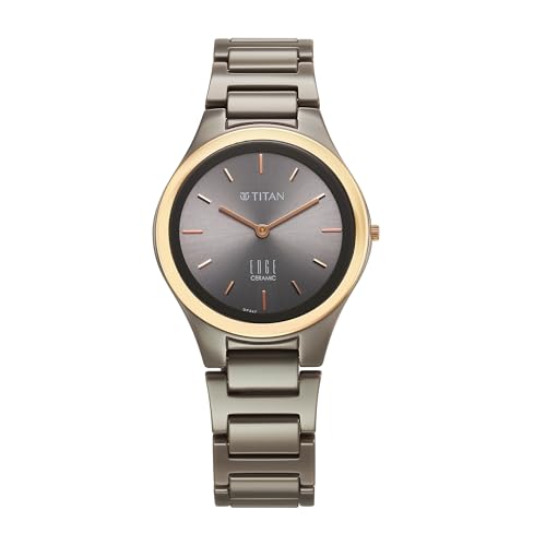 Titan Edge Ceramic Quartz Analog Grey Dial Ceramic Strap Watch for Women/NT2653KC09
