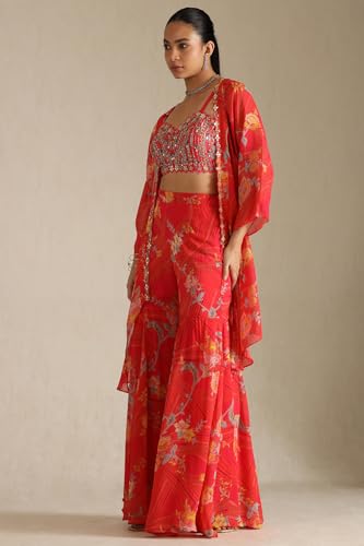 Soch Womens Multicolour Georgette Embroidered Co-Ord Set With Mirror And Cutdana