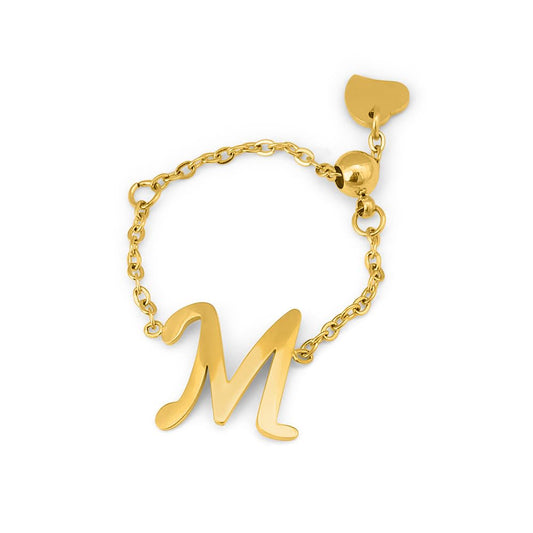 PALMONAS Initial M Ring for Women (Adjustable Size) - Waterproof & Anti-Tarnish, Gift for Girls & Women