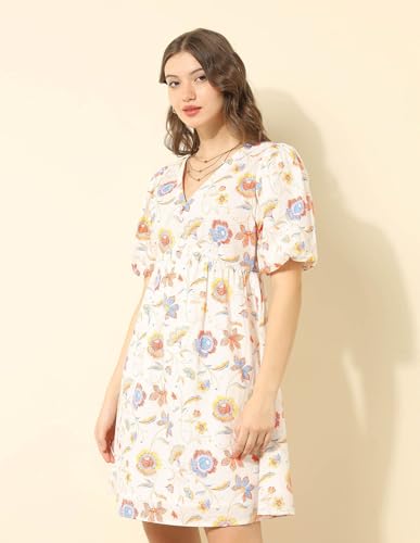 U.S. POLO ASSN. V-Neck Floral Printed Dress (UWSS25DRS156_Multi-Colour_S)