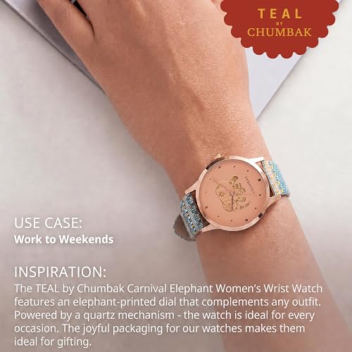 TEAL BY CHUMBAK Maroon Analog Watch for Women | Carnival Elephant Collection | Printed Vegan Leather Strap | Stylish Gift for Girls & Ladies | Casual & Work