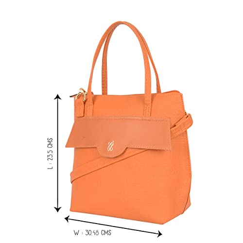 Baggit Women Orange Tote Handbag Small Size | Ladies Stylish Casual Purse Bag