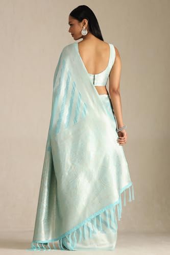 Soch Womens Turquoise Blue Tussar Woven Design Saree
