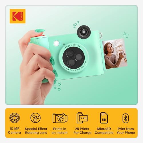 Kodak Smile+ 2-in-1 Digital Instant Print Camera & Photo Printer Gift Bundle + Case + Zink 2x3 Sticky Back Photo Paper 20pk + Album + Sticker Sets + Sticker Frames + Hanging Frames + Markers - Green