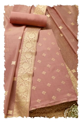 Soch Womens Peach Tissue Shimmer Woven Design Unstitched Dress Material With Sequins