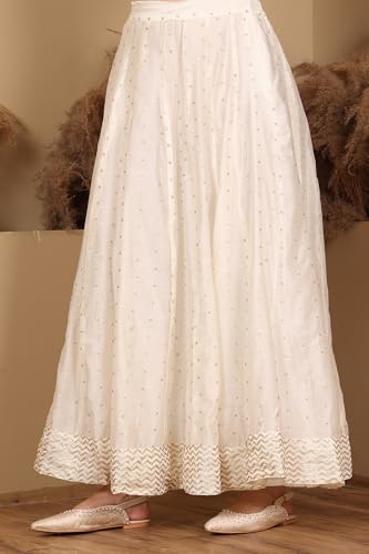 W for Woman White Embroidered Flared Skirt (Size: S)-24AUW50501-400768