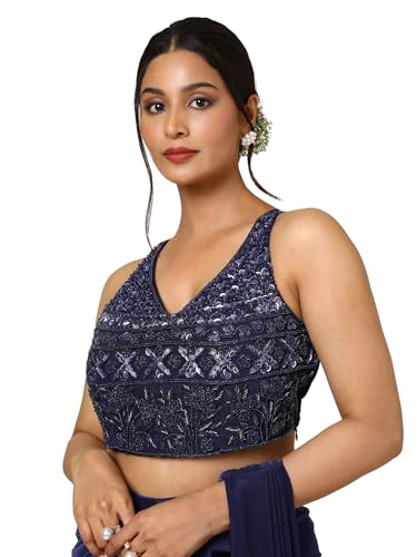 Soch Womens Navy Blue Nylon Blend Ready to Wear Saree With Sequins