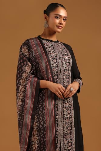Soch Womens Black Dola Silk Floral Embroidered Salwar Suit