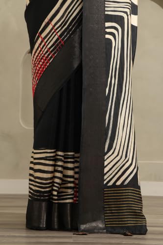 Soch Womens Black Viscose Geometric Printed Saree