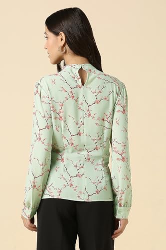 Women Green Print Formal Top