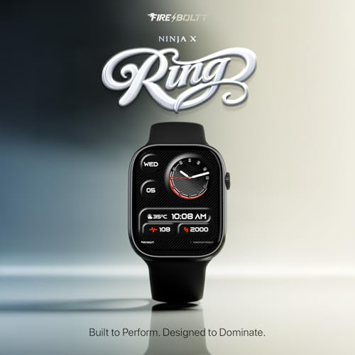 Fire-Boltt Ninja X Ring Smart Watch with 1.96” Large Display, Bluetooth Calling, Wireless Charging, AI Voice Assistant, 500+ Watch Faces, Health Suite, Smart Watch for Man & Woman – Black S