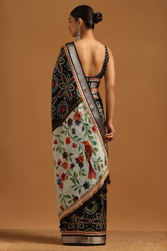 Soch Womens Black Poly Viscose Floral Saree
