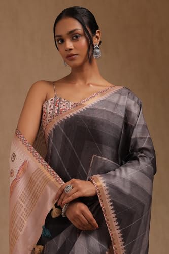 Soch Womens Charcoal Tussar Chevron Saree