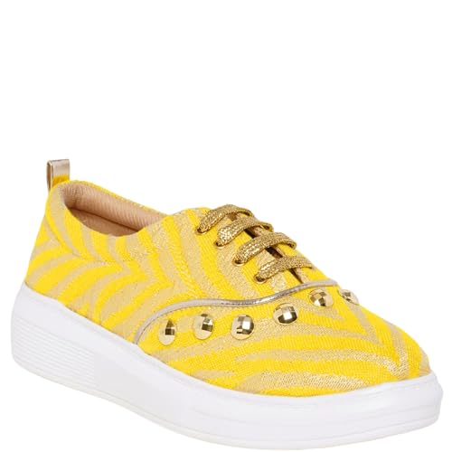 THE QUIRKY NAARI Ethnic Fusion Sneakers in Yellow Color | 6 UK