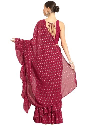 Ahalyaa Women's Maroon Color Poly Georgette Printed Readymade Saree