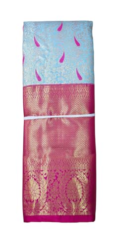 VFCollections Women's Traditional Handloom Kanchipuram Silk Pure Pattu Sarees – Rain Drop Butta | Rich Zari Woven Design | Bridal Saree | Unstitched Blouse (VFC703-3)