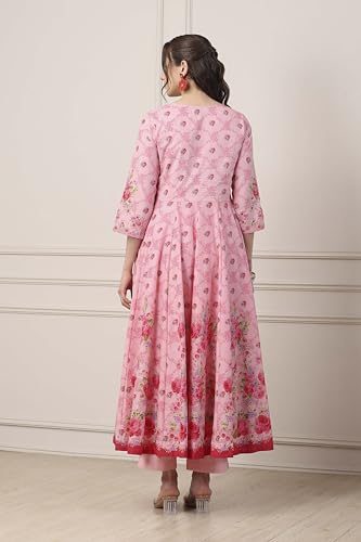 Biba Women Pink Cotton Kalidar Suit Set_38