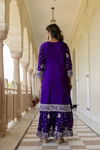 Leeli Peeri Designer Women's Chinon Embroidery Work Kurta Sharara Set With Dupatta