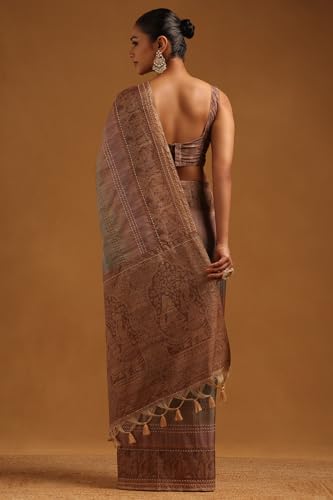 Soch Womens Purple Tussar Ethnic Motifs Saree With Thread Work