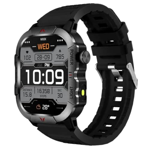Drumstone Smart Watch for Men and Women, 2.01 Inch Square IPS Display, Bluetooth Calling, Fitness Tracker, IP68 Water Resistant Digital Smartwatch with Black Sports Band