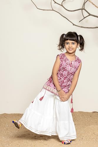 Itemzon Kiara Lavender Kids Sleeveless Trending Sharara Set (9-10 Years, Mehroon)