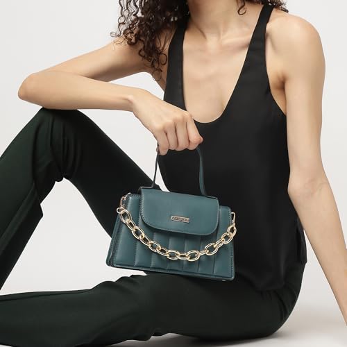 Fastrack Oceanic Blue Sling Bag | Women’s Quilted Handbag with Chain Accent | Dual Compartments & Multi-Style Carry