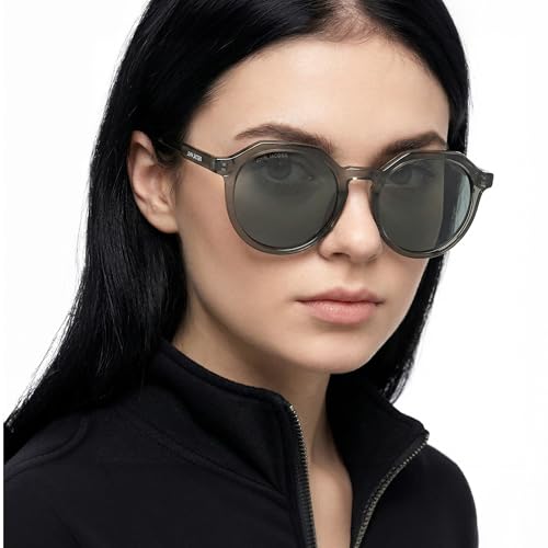 John Jacobs |Transparent Green | Full Rim Round Stylish & Premium UV Protected Sunglasses | Acetate Lines | Polarized and 100% UV Protected | Men & Women | Wide | JJ S17343