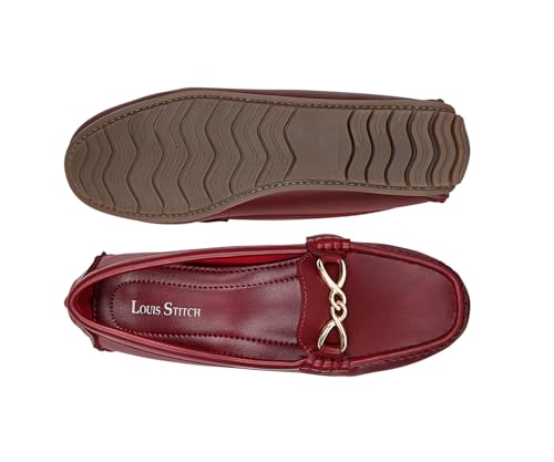 LOUIS STITCH Women's Rosewood Premium Slip-On Loafers with Buckle | Elegant Solid Slip-On Comfort Shoes for Casual and Formal Wear | Slip-On Loafer Shoes for Women | LSLD-BLR-HS02-RW | UK-5 Red