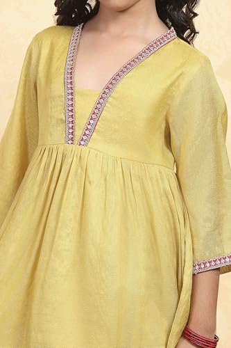 Biba Girl's Green Cotton Dyed Gathered Sharara Suit Set