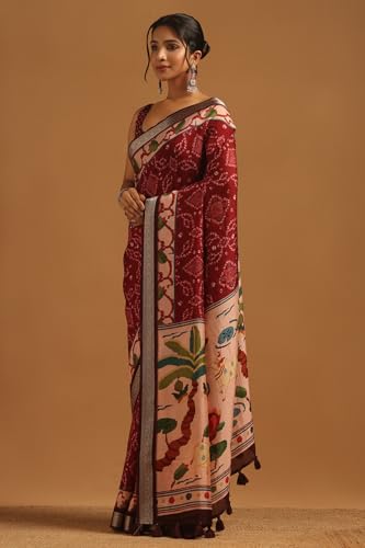 Soch Womens Maroon Poly Viscose Pichwai Saree