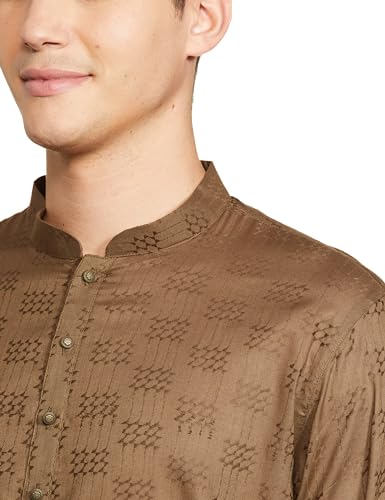Manyavar Walnut Cotton Self Design Casual Kurta Set for Men