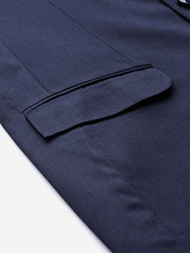 MANQ Men Navy Blue Solid Slim Fit Bandhgala Suit (Size:40)