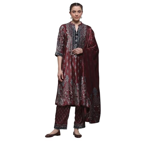 Biba Women Rust Polyester Straight Printed Suit Set_34