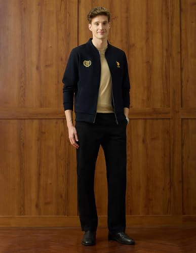 U.S.Polo Association Men's Brand Embroidered Varsity Theatre Zipper Sweatshirt (USSWS4346_Navy_M)