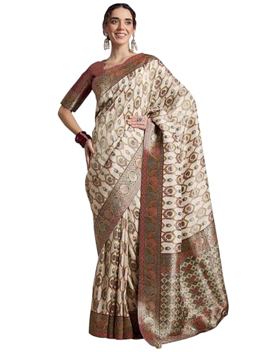 AKHILAM Women's Kanjivaram Woven Soft Silk Saree With Blouse Piece