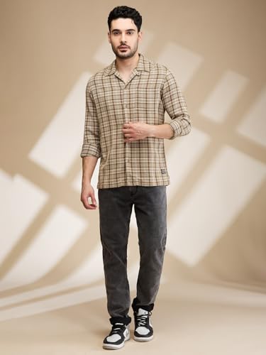 Being Human Olive Stone Coloured Men Shirts (Size: L)-BHMLS24559-OLIVE STONE