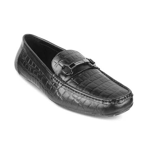 tresmode MILUCK Men's Driving Loafers Leather Shoes Black, 7 UK / 41 EU - Round Toe TPR Sole Casual Footwear Penny Soft - Light Weight, Comfortable and Long Life