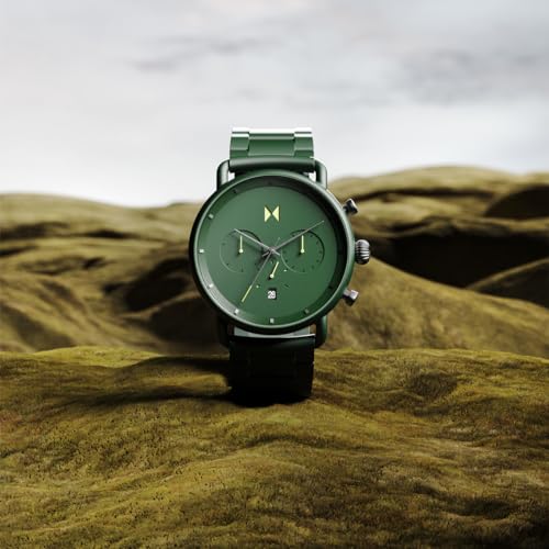 MVMT Ceramic Chrono Men Japanese Quartz Chronograph Analog Watch, Matte Green Dial, 45Mm, Everyday, Green Band